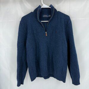 Polo Ralph Lauren Women XL 1/4 Zip Pullover Sweater Wool Knit Blue Long Sleeve